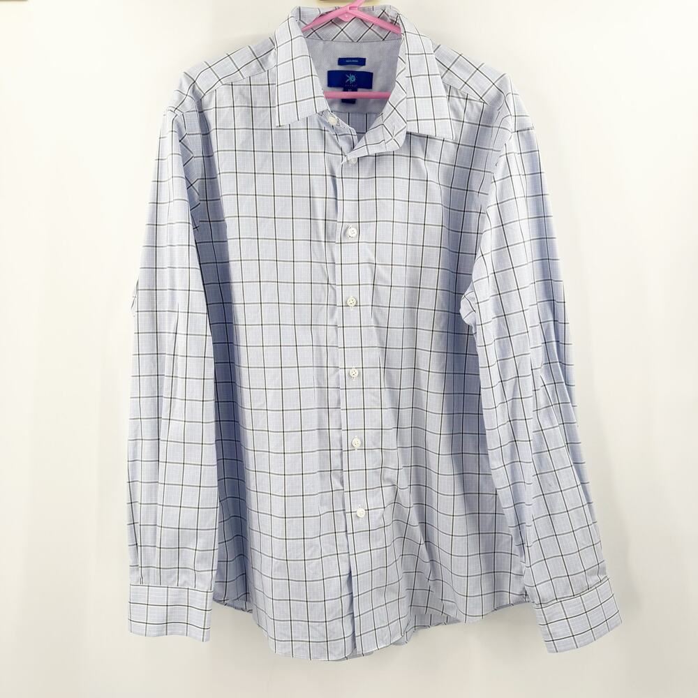 Egara Dress Shirt Mens Extra Large Windowpane Check Performance Non Iron Stretch
